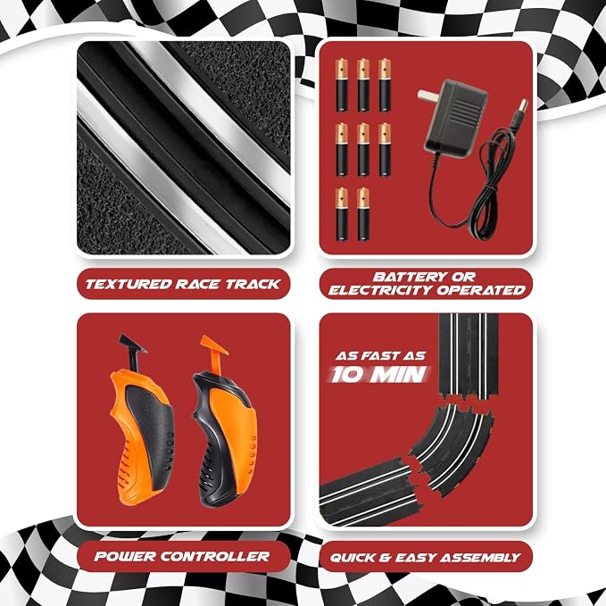 Slot Car Race Track Sets, Race Car with 4 High Speed Cars, Race Tracks for Kids Ages 4-8, Electric Slot Car Race Track Sets, Remote Control Car, Gifts Toys for Boys - 330' Raceway