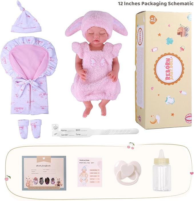 BABESIDE Silicone Baby Doll - 12 Inch (Weight 3.09 Lb) Reborn Baby Dolls Silicone Full Body Platinum Silicone Weighted Realistic Sleeping Newborn Lifelike Preemie Doll Gift Collectors & Kids Age 3+