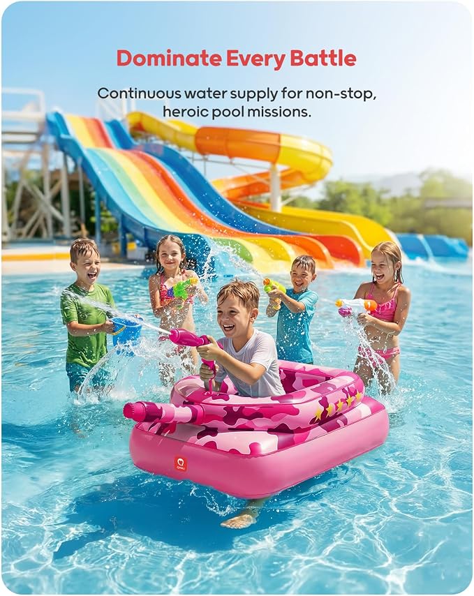QPAU Inflatable Tank Pool Float for Adults & Kids – Ride-On Camouflage Floaty with Water Cannon, Swim Raft Toy for Boys Girls, Lake Beach Backyard Party Floaties