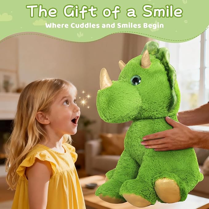 Muiteiur Triceratops Stuffed Animal, Giant Dinosaur Mommy Stuffed Animals with 3 Little Babies, Green Soft Plush Dinosaur Toy Gift for Kids 24.5 inch