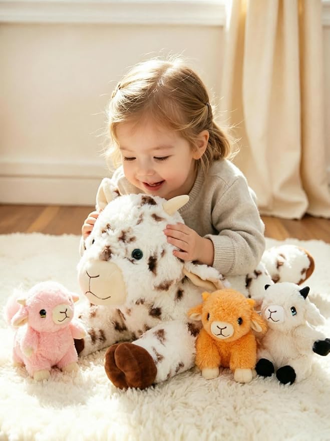 Tezituor Large Lamb Stuffed Animal Toys Sets, 22 Inch Mommy Spot Lamb Plush with 3 Cute Babies in Zippered Tummy,Soft Cuddly 4Pcs Sheep Stuffy,Farm Goat Plushie Gifts for Christmas Birthday Easter