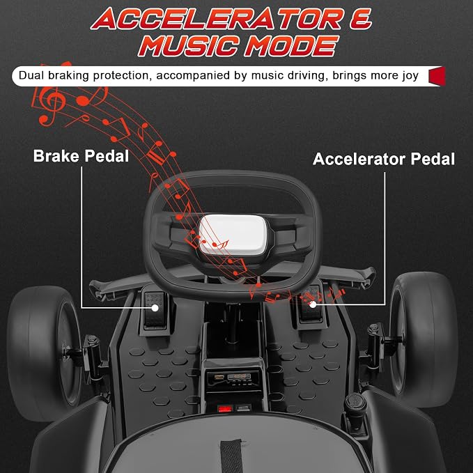 24V Electric Go Kart, Kids Drift Kart with Dual Motors, 8 MPH Max, 110LBS Max Load, Outdoor Ride on Toy Crazy Kart w/Bluetooth Music&Light