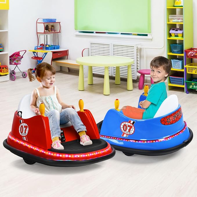 HONEY JOY 12V Toddler Bumper Car, Battery Powered Baby Ride on Bumper Car, Dual Joysticks, Flashing LED Light & 360 Degree Spin, Electric Vehicle Ride on Toys w/Remote Control, Gift for Boys Girls