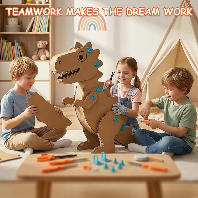 SainSmart Jr. 228 PCS Cardboard Construction Kit, Cardboard Tools for Kids STEM Projects, Classroom & Family DIY Activities | Reusable Cutting Tools with Safe Cutter, Tool Box & Tape Measure