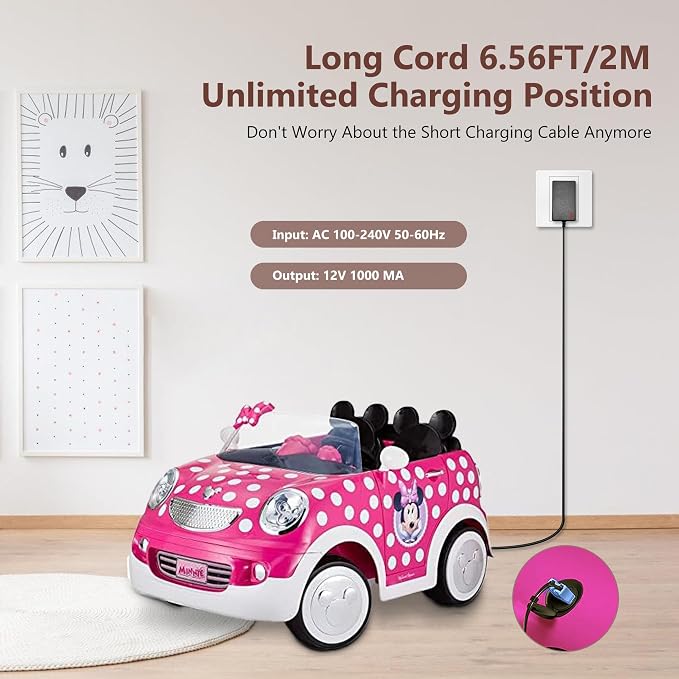 12V Battery Charger with Blue Plug for Kid Trax Ride-On Toys Compatible with Scout Pony Disney Cars Dodge Ram Mickey Minnie Rideamales Scout Pony Josie Unicorn