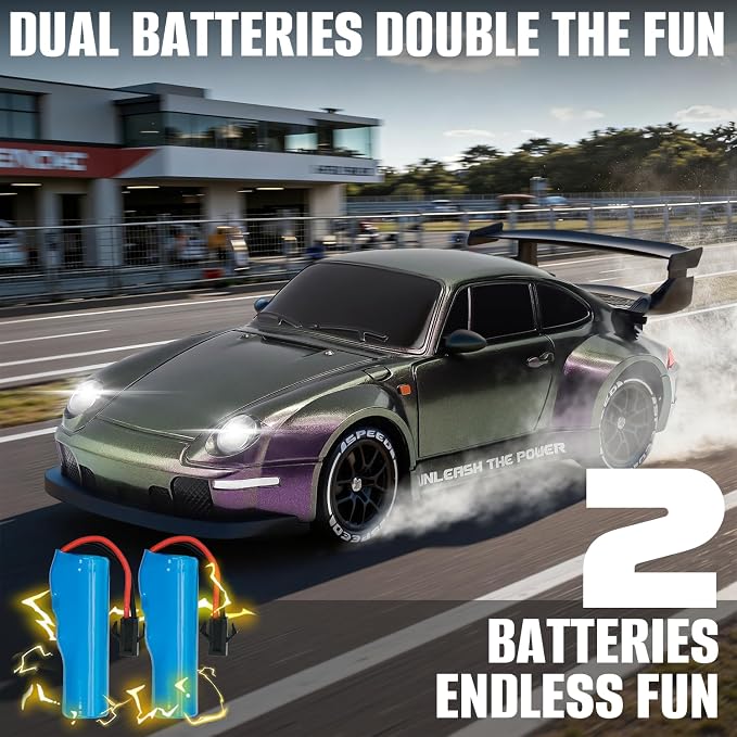 RC Drift Car,1:24 Scale Remote Control Car, 2.4GHz 20KM/H 4WD High Speed RC Cars for Kids with LED Light, Two Batteries,Drifting Tires,Racing Vehicle Toy for Adults Boys Girls Purple