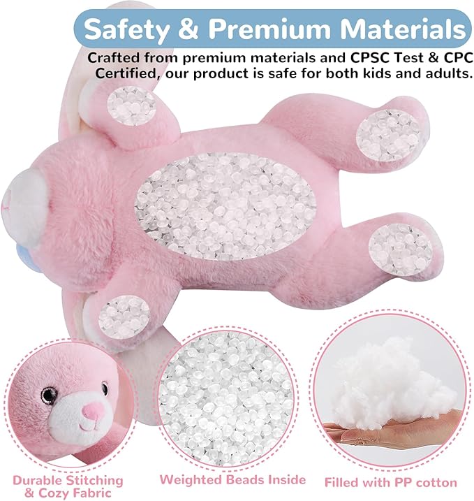 gnomantic Bunny Weighted Stuffed Animals - 12 Inch 1.0 Pounds Weighted Plushies Rabbit - Small Plush Bunny Stuffed Animals Pillow - Cute Plush Toys Gifts for Kids & Adults
