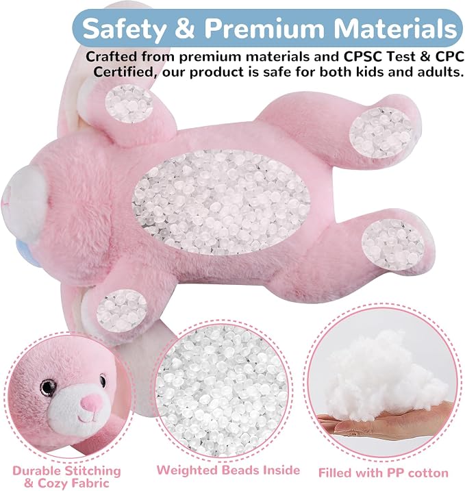 gnomantic Bunny Weighted Stuffed Animals - 28 Inch 5.0 Pounds Weighted Plushies Rabbit - Large Plush Bunny Stuffed Animals Pillow - Cute Plush Toys Gifts for Kids & Adults