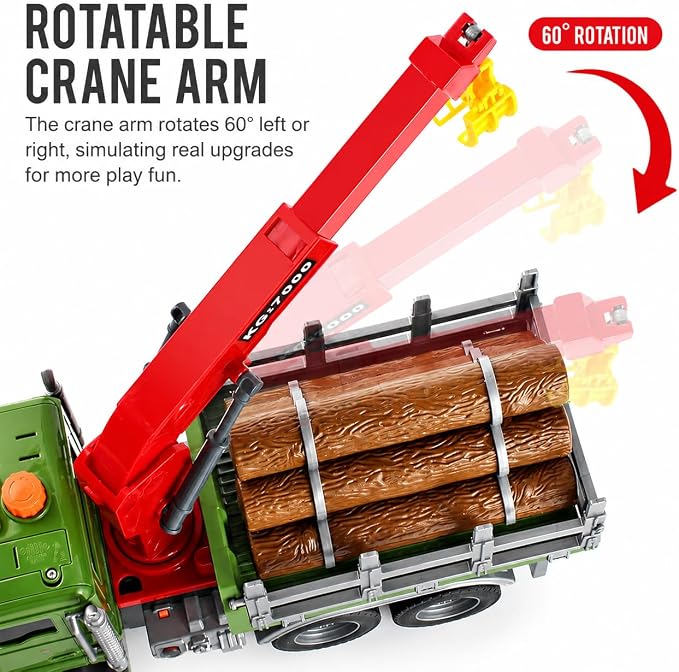 15" Green Crane Truck Toy,Logging Truck Tow Truck Toy,Construction Trucks for Boys Girls 3 4 5 6 7 8 Years Old,with Lights & Sounds,Holiday and Birthday Gift