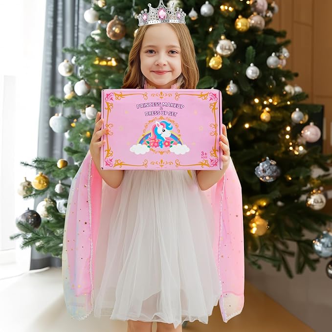 Princess Dress Up Clothes for Girls 3 4 5 6 Years Old, Non-Toxic Kids Makeup Kit, Princess Set Toy Gift for Toddlers Birthday
