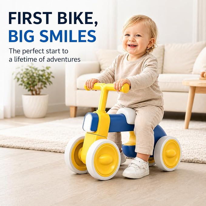Henry & Colin First Balance Bike for 1 Year Old, 4 Wheel Toddler Bike with Fun Lights & Music, Soft Seat, No-Pedal Ride On Toy, 1st Birthday Gift for Boys & Girls Ages (12–36 Months)