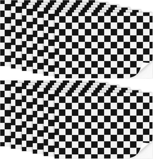 Flutesan 12 Pcs Miniature Dollhouse Wallpaper and Flooring Peel and Stick Mini DIY Self Adhesive Dollhouse Accessories 8.27 x 11.69 Inch (Check Pattern)