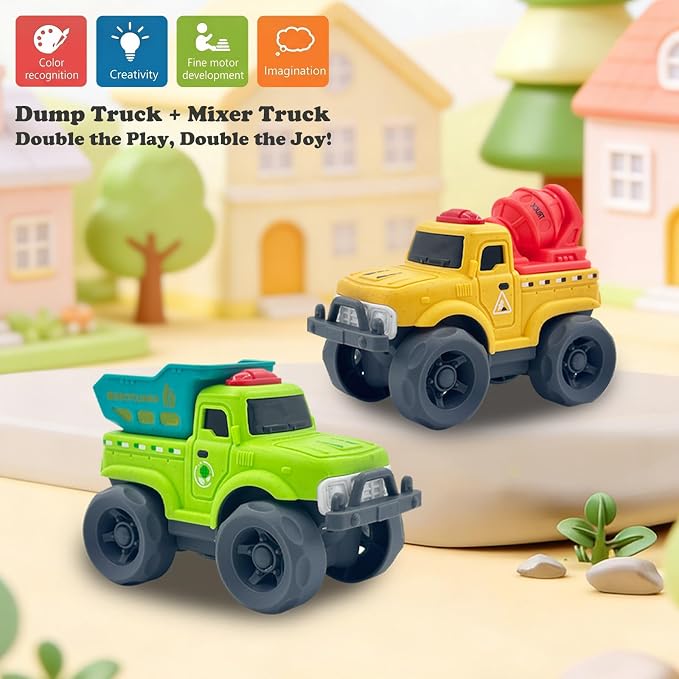 Aigitoy 2 Pack Toddler Cars for 1-3 Years, Dump Truck & Mixer Truck | Construction Vehicles, NO BPA, Phthalates, PVC, Recycled Plastic, 18M+ Outdoor Toys, Xmas Birthday Gift for Boys Girls