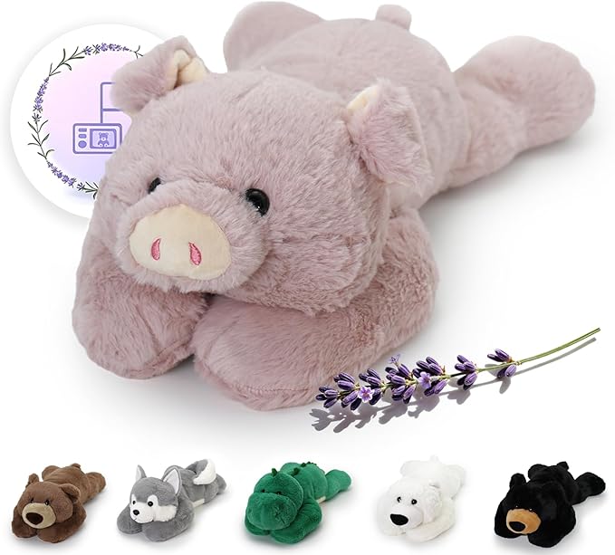OSOCU® Microwavable & 1.8 LB Weighted Stuffed Animal - Pink Pig Heating Pad with Lavender & Tourmaline - Soothing Warm Heatable Plush Toy for Menstrual Cramps, Muscle Aches, Shoulder Tension