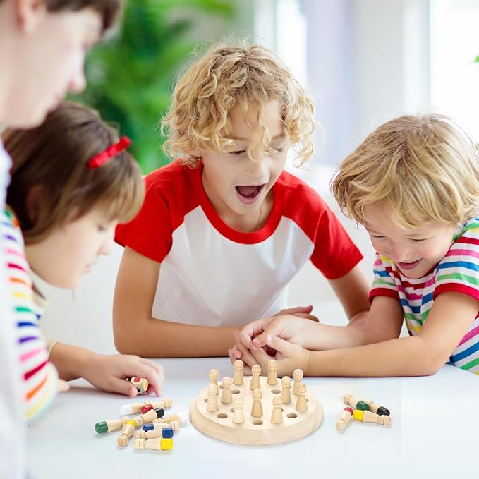Wooden Memory Chess Matching Game: Family Board Games for Kids and Adults, Montessori Preschool Learning Educational Toy, Birthday Gift for Age 3 4 5 6 7 8+ Boy Girl