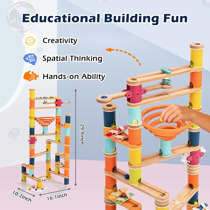 146pcs Bamboo Marble Runs Building Construction Toy Set with Musical Ball, Simple Maze for Children Age 3+