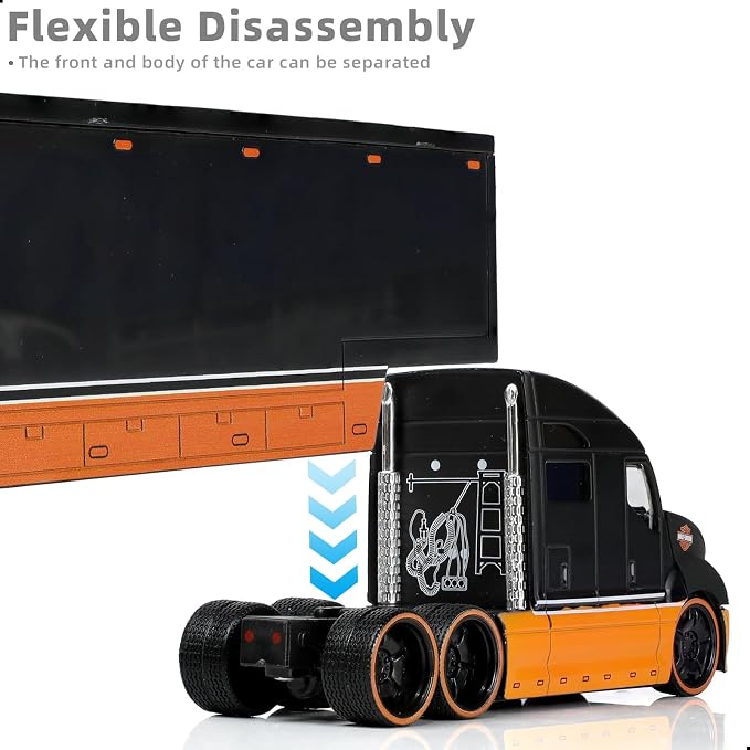 Semi Truck Toy with Trailer, 1/64 Scale Alloy Metal Diecast Heavy Semi Truck Trailer Head Toy Model, MAx Diecast Tow Traktor Gift for Boy Adult Model Car Collector -OrangeBlack