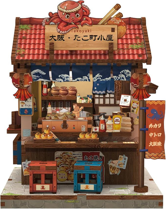 Cutefun DIY Miniature House Kit, 146 Pcs 3D Wooden Puzzle Tiny House Mini House Building Kit for Beginners & Teens – Palm-Sized DIY Japanese Booknook Dollhouse for Bookshelf Decor (Osaka Takoyaki)