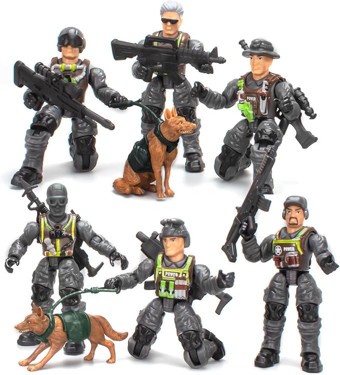 Army Men Action Figures, Toy Soldiers for Boys 4-7 6-8, Plastic Army Men Toys with 2 Dog Figures 6 Weapons Birthday Gift for Kids Boys Military Collectors