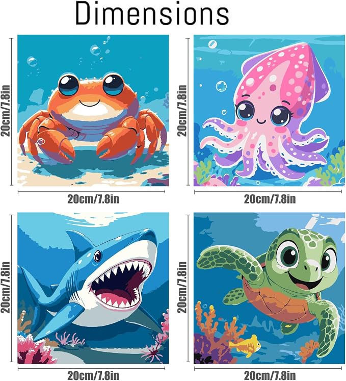 Mrnsiet 4 Pack Framed Paint by Numbers Kit for Kids, Cute Animals Paint by Numbers for Kids Ages 8-12, DIY Acrylic Oil Painting Drawing Kit for Children Beginner 8x8 Inch