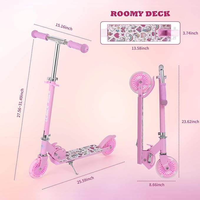Kick Scooter - Collapsible Portable Kids Push Scooter - Lightweight Folding Design with High Visibility RGB Light Up LEDs on Wheels
