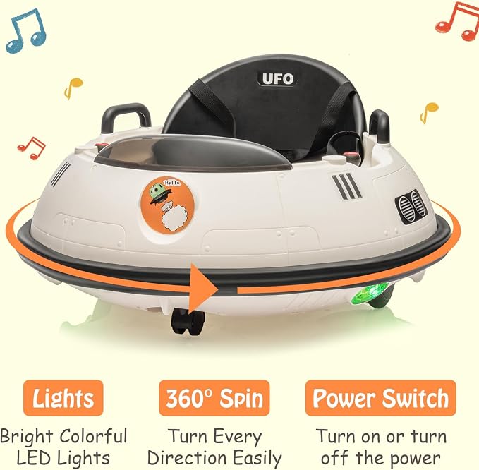 Garvee 12V Kids Ride On Bumper Car with Parental Remote Control, 360° Spin Electric Toddler Bumping Car, LED Lights, Safety Belt & Music, Ride On Cars for 18 Months+ Toddlers