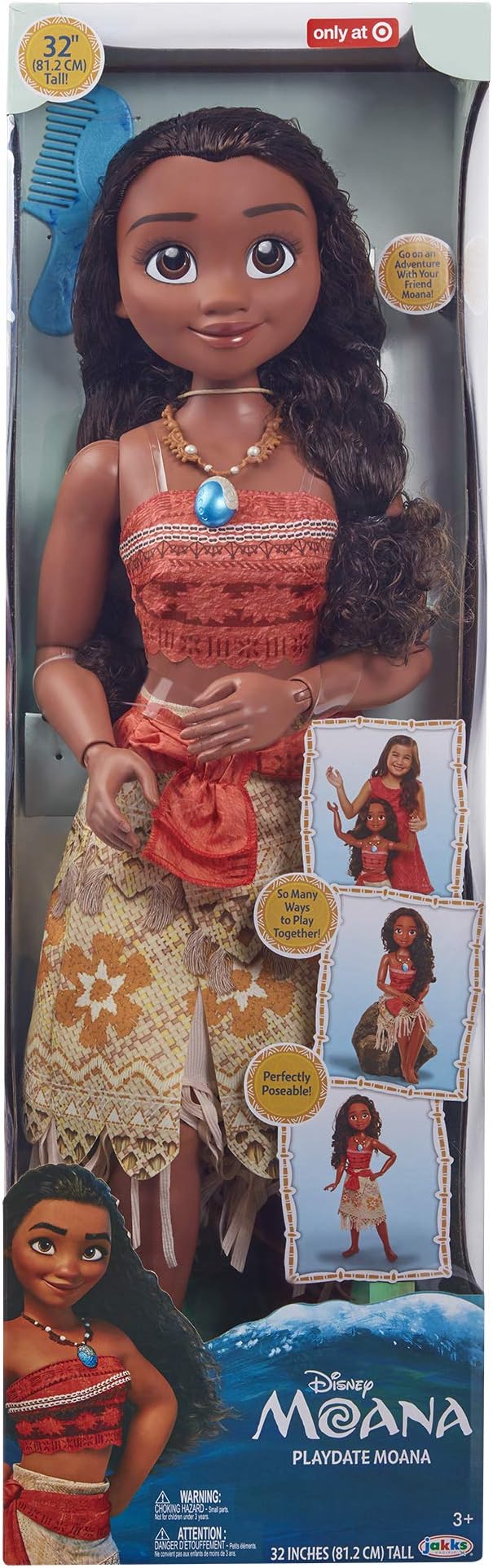 Disney Moana Doll 32" Tall Playdate Perfectly Poseable Doll, Includes Hair Comb, Playdate Moana Fashion Doll, Moana Doll Stands 32 Inches Tall! Great Gift for Girls