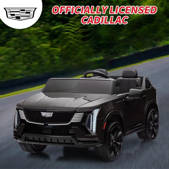 GarveeLife 24V 2 Seater Kids Ride On Car Licensed Cadillac Electric Car Toy for Toddlers Battery Powered Ride On Truck with 2.4G Remote Control, Spring Suspension, Music, LED Lights, Black