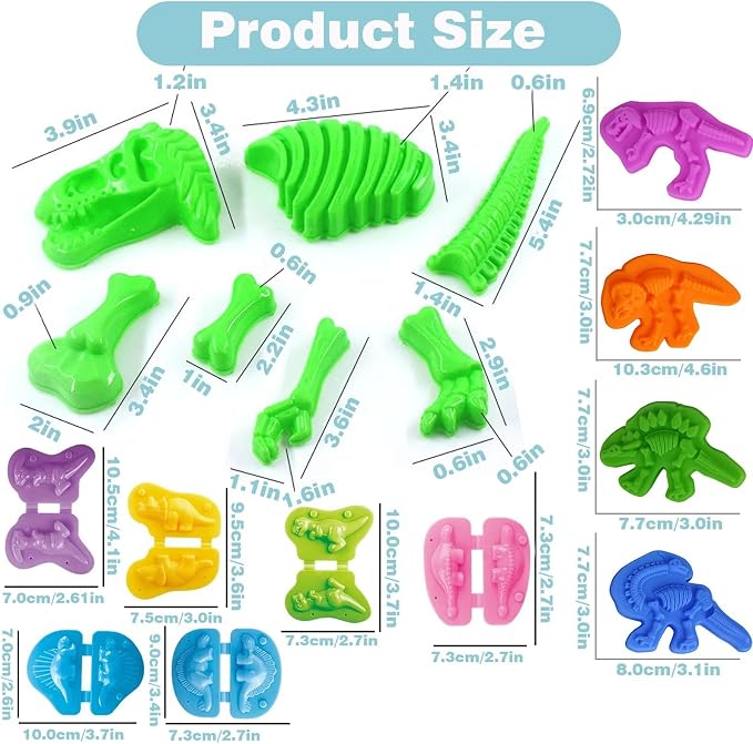 Unleash Creativity with 11 Unique Dinosaur Fossil Molds Dough Toys and 6 Unique Dino Molds Dough Toys Accessories Set Whit 5 Bright Color