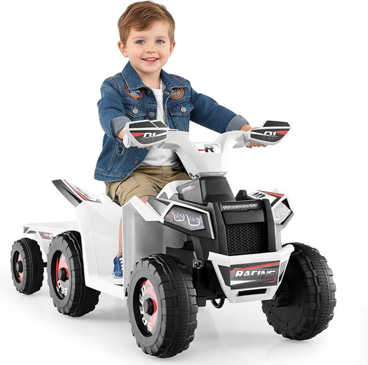 OLAKIDS 6V Kids ATV with Removable Trailer, Forward Backward Function, Widened & Wear-Resistant Wheels, Ride On Toy for Toddlers (White)