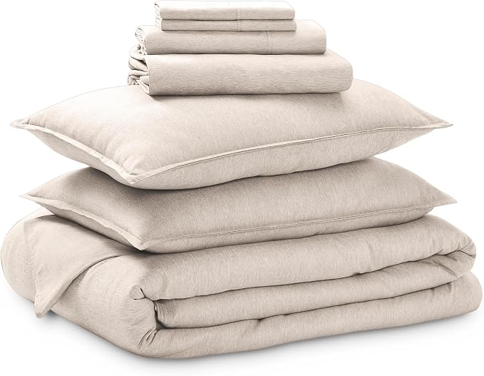 Bare Home Bed-in-A-Bag 7 Piece Comforter & Sheet Set - King - Goose Down Alternative - Ultra-Soft 1800 Premium Bedding Set - Cationic (King, Heathered Pebble)