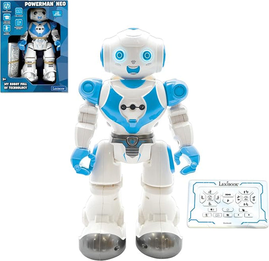 LEXiBOOK, Powerman Neo, My Robot Full of Technology, Remote Control and Gesture Control, Educational Activities in English, Programmable, Music and Dance, Sound and Light Effects, Blue/White, ROB18EN