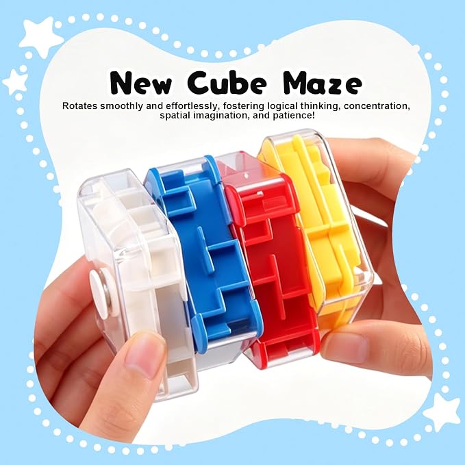 3D Rolling Ball Maze Cube, Large Labyrinth Puzzle, Brain Teaser Toy for Spatial Recognition and Logical Thinking (4 Sections)