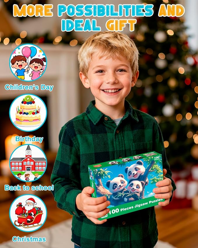 Yigney 100 Piece Puzzles for Kids - Ages 4-6 6-8 8-10 Year Old - Lions, Cats, Pandas, Tigers, Dogs, Turtles, 6-Pack Jigsaw Puzzles for Kids Learning Educational Toys for Boys and Girls