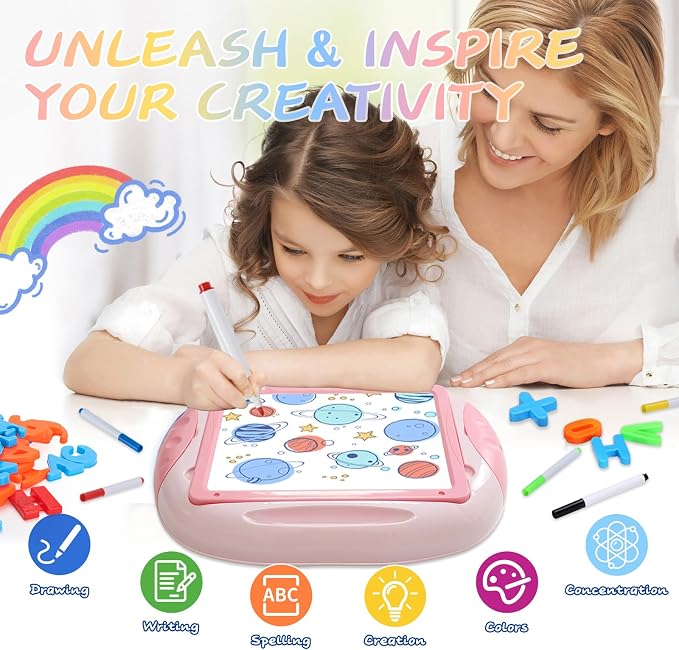 MAYESAR Magnetic Drawing Board for Toddlers 1-3, Double-Sided Toddler Art Easel with Magnetic Letters and Numbers, Chalkboard Learning Toy Gift for 1-3 Year Old Girls, Pink