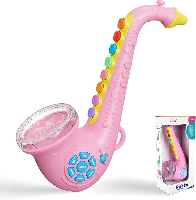 Contixo KT1 Toy Saxophone, Pink Digital Saxaboom, Trumpet, Clarinet with Light & Sound, Early Education Musical Instrument Gift for Toddlers Kids Girls Boys