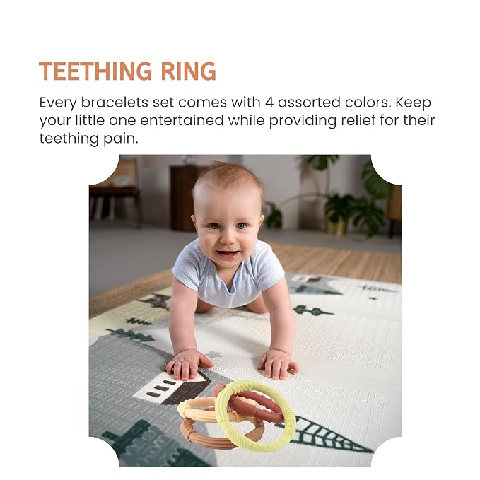 Silicone Teether Ring Toys, Soft & Textured Silicone Teether Rings for 3+ Month Babies, Baby Teething Bracelets Relief Soothing Sore Gums