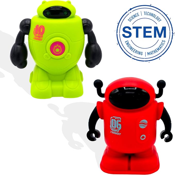 MUKIKIM TracerBot Set (2 Robot Set) – Mini Inductive Robot That Follows The Black Line You Draw. Fun, Educational, and Interactive STEM Toy! Includes Trail Map, Dry Erase Board, and Playbook
