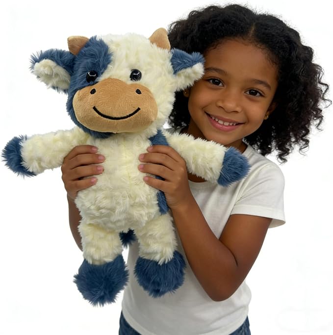 YUKOUQIAN Cow Stuffed Animal Cow Plush Doll Toy 11.8 inch for Girls Boys (Stand Cow Shen blue1)