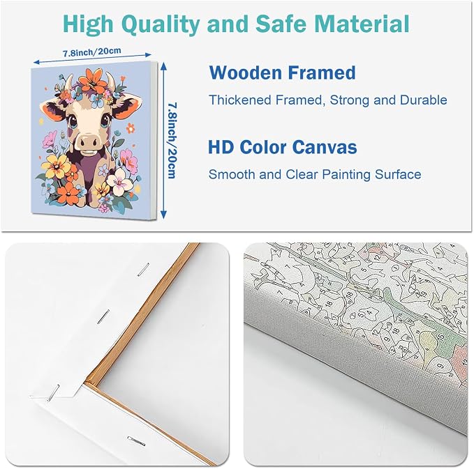 4 Pack Paint by Numbers Kit for Kids Paints by Number Kits Age 4-8 Painting Kits for Kids Ages 8-12 Girls Framed Canvas Paint by Number Animals Drawing Kit Color by Number for Beginners 8x8 Inch
