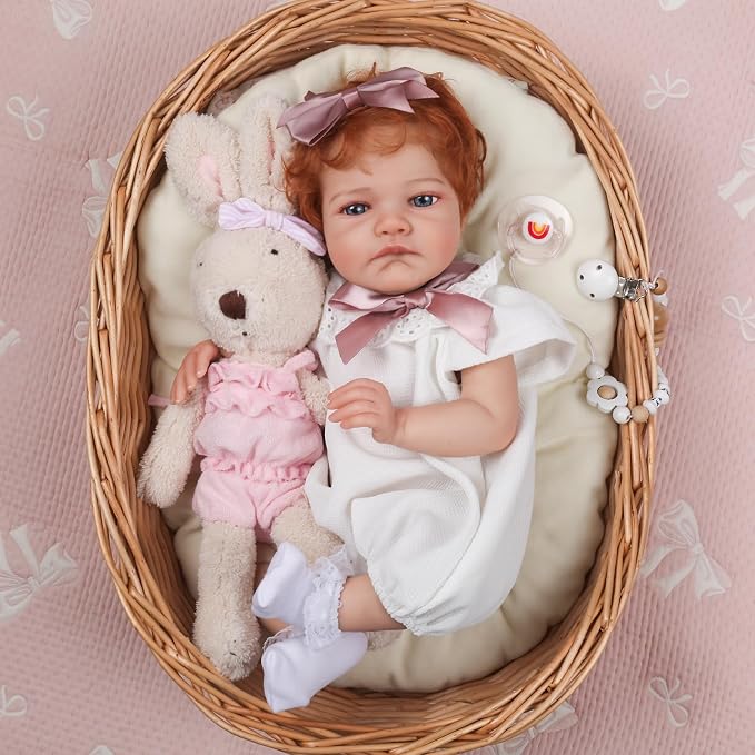 WOOROY Realistic Reborn Baby Dolls Girl- 20 Inch Lifelike Newborn Dolls with Red Hair and Open Eyes, Weighted Cloth Body Real Life Baby Doll with Accessories and Gift Box for Kids 3+