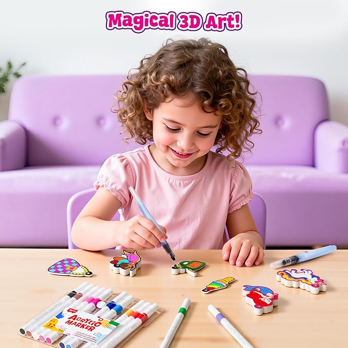 JoyCat 3D Art Kit - Magic Foam Texture Painting Kit, Princesses & Unicorn, Mess-Free Paint Crafts for Kids, DIY Color Activity, Travel Toy Creative Gift for Girls & Boys Ages 4-10