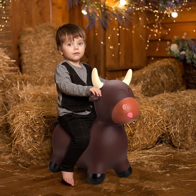 Bouncy Animal Hopping Toys, Inflatable Horse Animal Hopper Ride-On, Inflatable Bull Riding Toys for Boys Girls, Birthday Gift for 18 Months 2 3 4 5 6 Years Old Toddler
