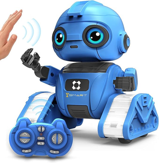 Robot Toys for Boys and Girls, Rechargeable Remote Control Robot with Auto-Demonstration, Light Projection, Dance Moves, Music, and Gesture Sensing –Toy Robot Gifts for 6+ Year Old Boys (Blue)