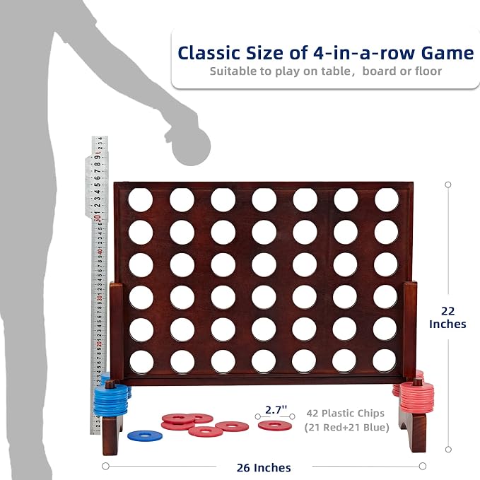 Giant Wooden 4 in a Row Vintage 2.8Ft Outdoor Yard Game for Adults Famliy, with 42 Pcs Chips & Durable Carrying Bag, Halloween Christmas Party Game Gifts for Lovers