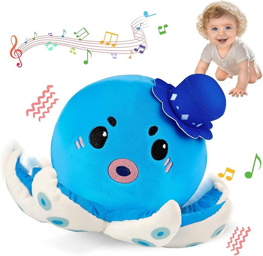 Baby Musical Toy for 6-12 Months, Rechargeable Crawling Octopus Plush with 40 Songs & Voice Recording – Interactive Tummy Time Toy, Soft Sensory Toy for Toddlers 1-3, Baby Gifts for 1 Year Old