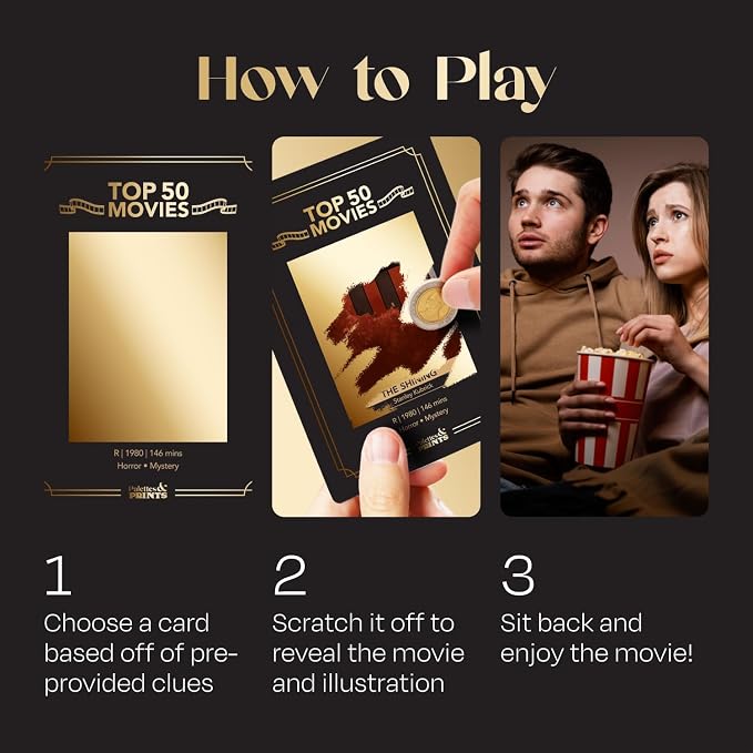 Premium Movie Night Scratch Off Cards – Gifts for Movie Lovers – End Movie Night Indecision With Movies From Top Databases – Stunning Illustrations - Gift for Husband Boyfriend - Couples Ideas