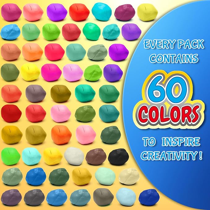 Magic Clay - Air Dry Clay 60 Colors, Modeling Clay for Kids with Tools, Soft & Ultra Light, Toys Gifts for Age 3 4 5 6 7 8+ Years Old Boys Girls Kids | Includes Tools, Soft & Ultra Light, Ages 3-8+ Years, Boys & Girls