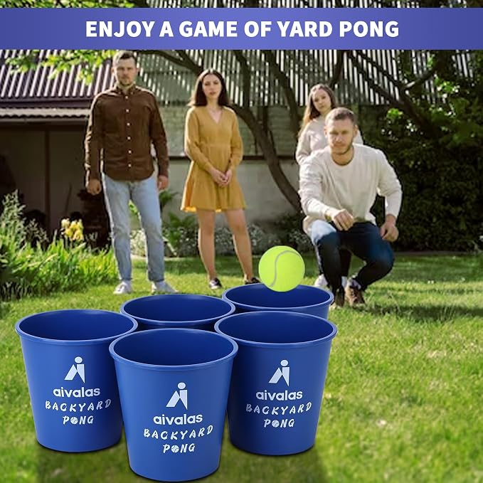 Aivalas Yard Pong Outdoor Games, Giant Yard Games Set with 12 Buckets and Balls for Adults and Family, Toss Game Throwing Games for Beach, Camping, Lawn and Backyard