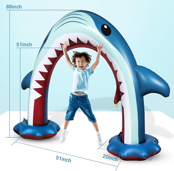 Anpro Giant Shark Sprinkler Kids Inflatable Water Toy Outdoor Play Sprinkler, Summer Outside Gifts for Toddlers